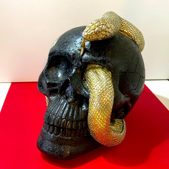 Mythical Gothic Halloween Skull & Snake Embellished Table Top Head Decoration - Picture 1 of 6